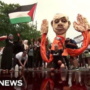 Protesters pour 'blood' near White House ahead of Biden's meeting with Netanyahu